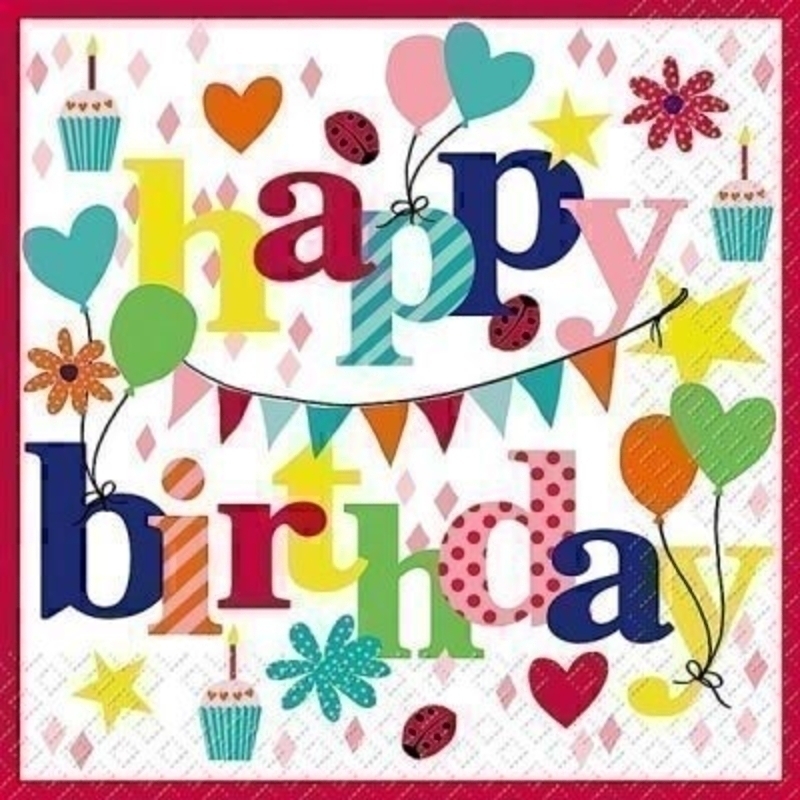 Happy Birthday Ladybirds Valetta Paper Napkins by Stewo Happy Birthday Ladybirds Valetta Paper Napkins by Stewo. 20 napkins in pack. 3 ply. 33x33cm. Environmentally friendly cellulose printed with water-based inks.